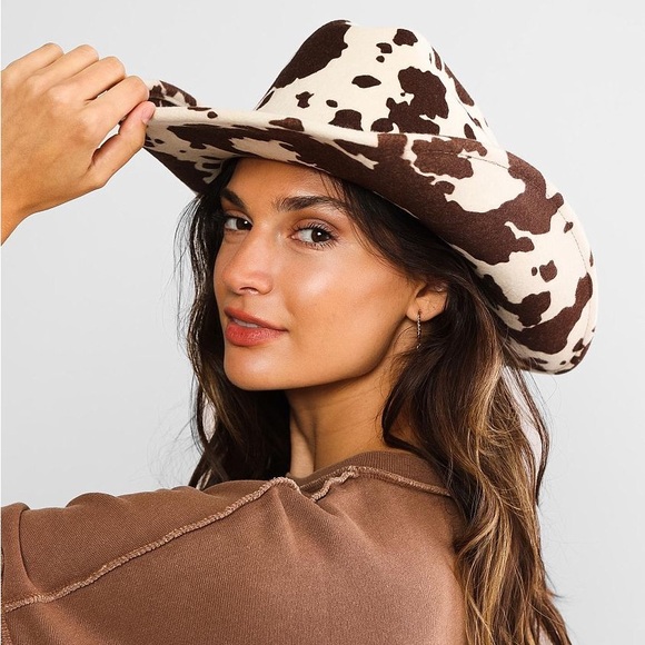 Urban Outfitters Accessories - Urban Outfitters wool Brown and White Cow Print Cowboy Hat